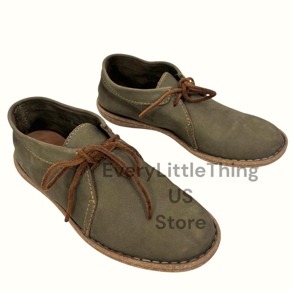 Born Nuala Booties 7 Green Nubuck Leather Ankle Lace Up Boots Shoes Earthy Lagom